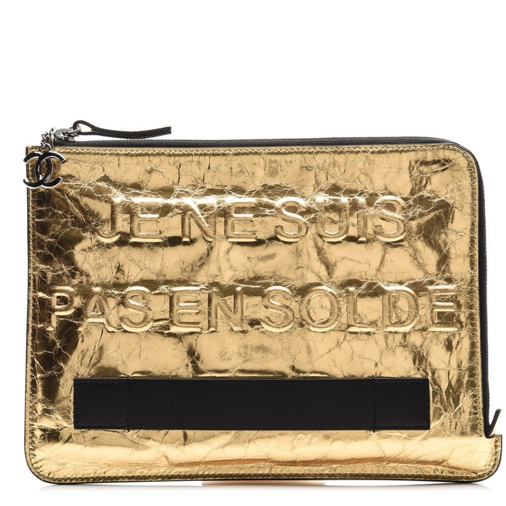 Chanel Metallic Gold Zip Clutch